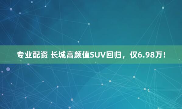 专业配资 长城高颜值SUV回归，仅6.98万!